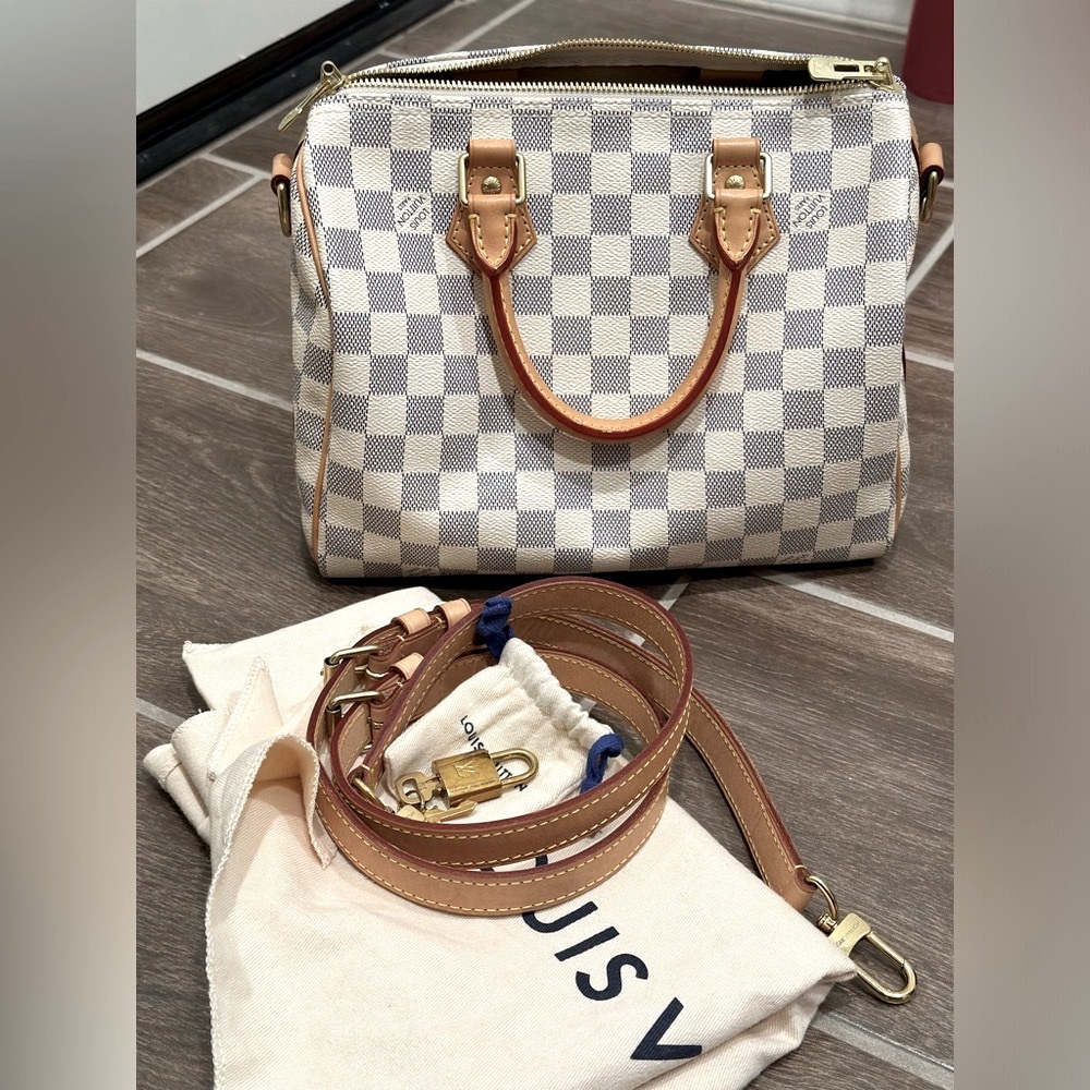 Authentic Louis Vuitton Speedy 25 Bandouliere Damier Azur